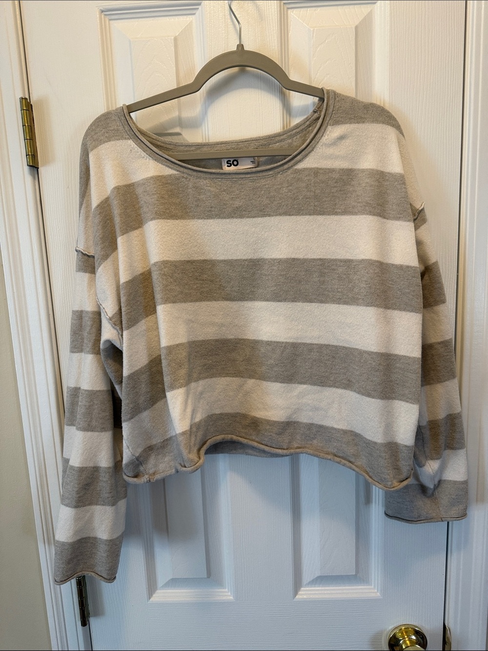SO Cropped Striped Crewneck Sweater - Gray and White